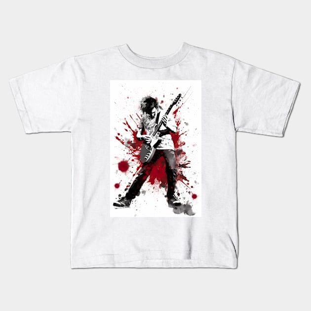 Ink Painting Guitarist Kids T-Shirt by TortillaChief